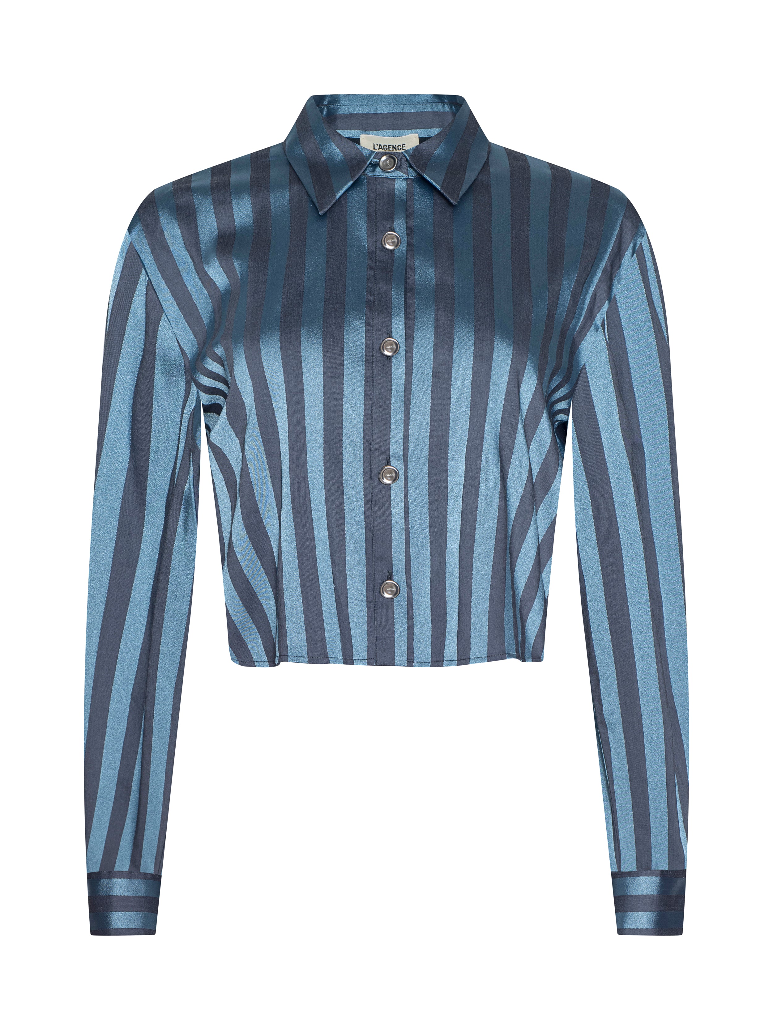 Cosette Satin Shirt In Blue Multi Stripe