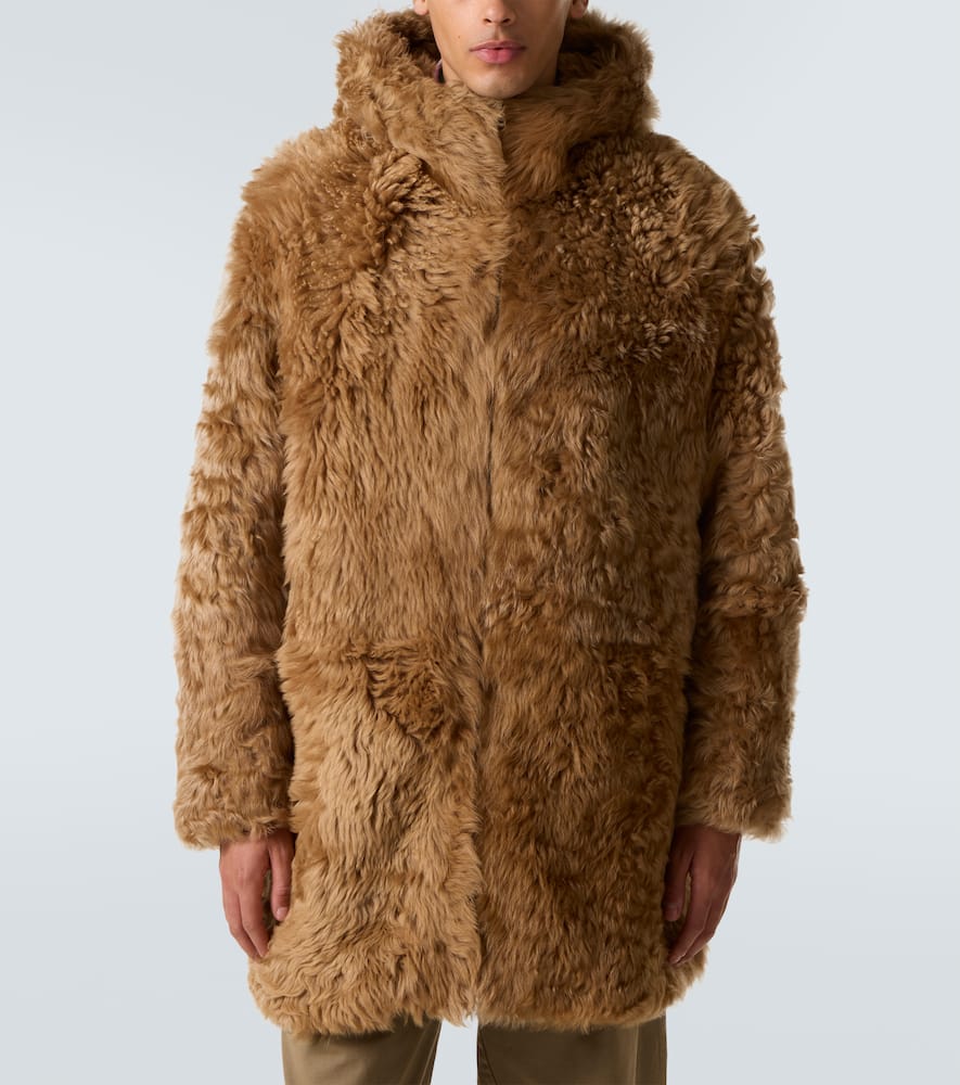 Hooded shearling coat