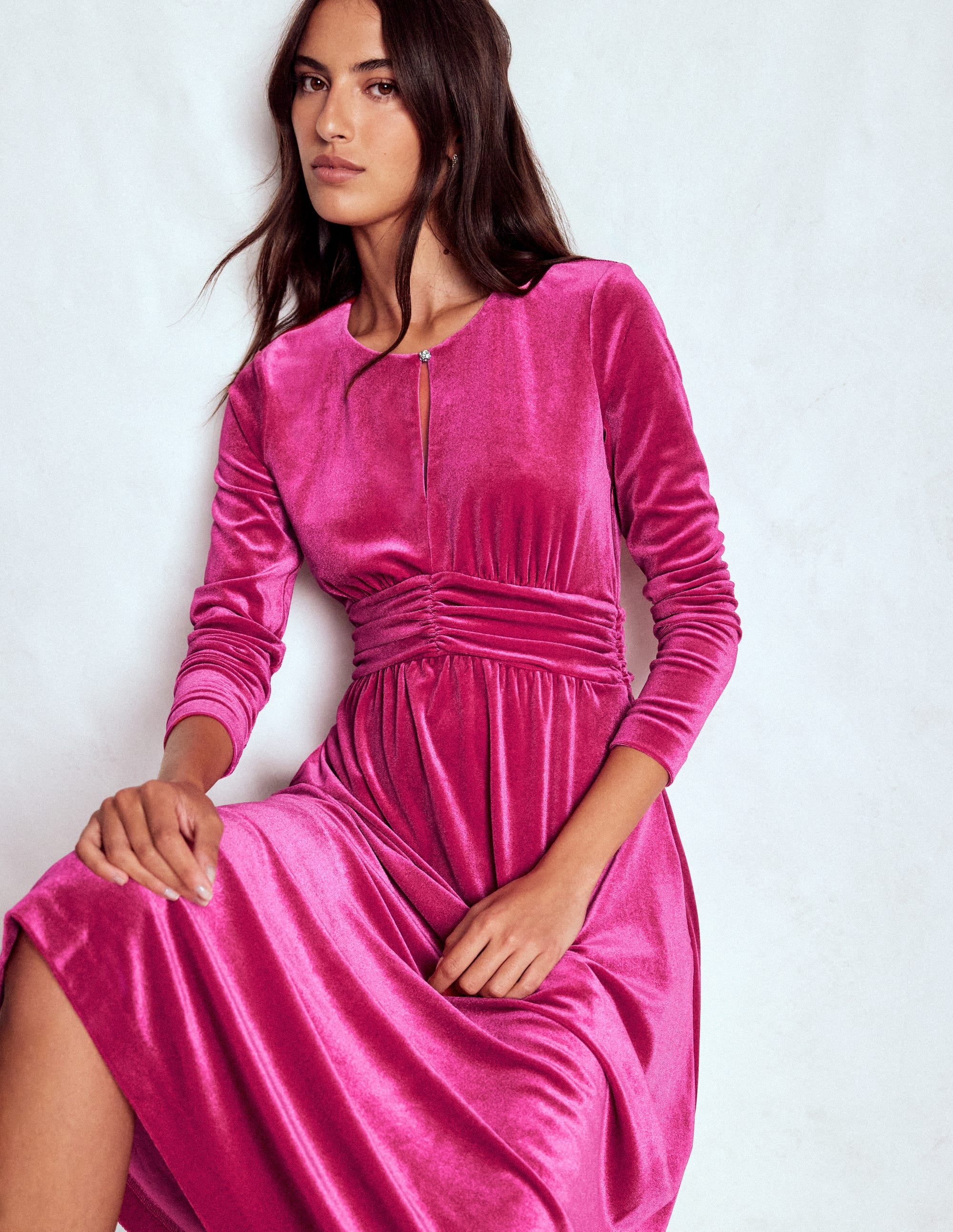 Tilda Velvet Midi Dress Vibrant Pink