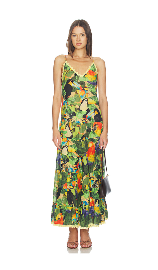 FARM Rio Bird Leaves Long Dress in Green. M. Also in