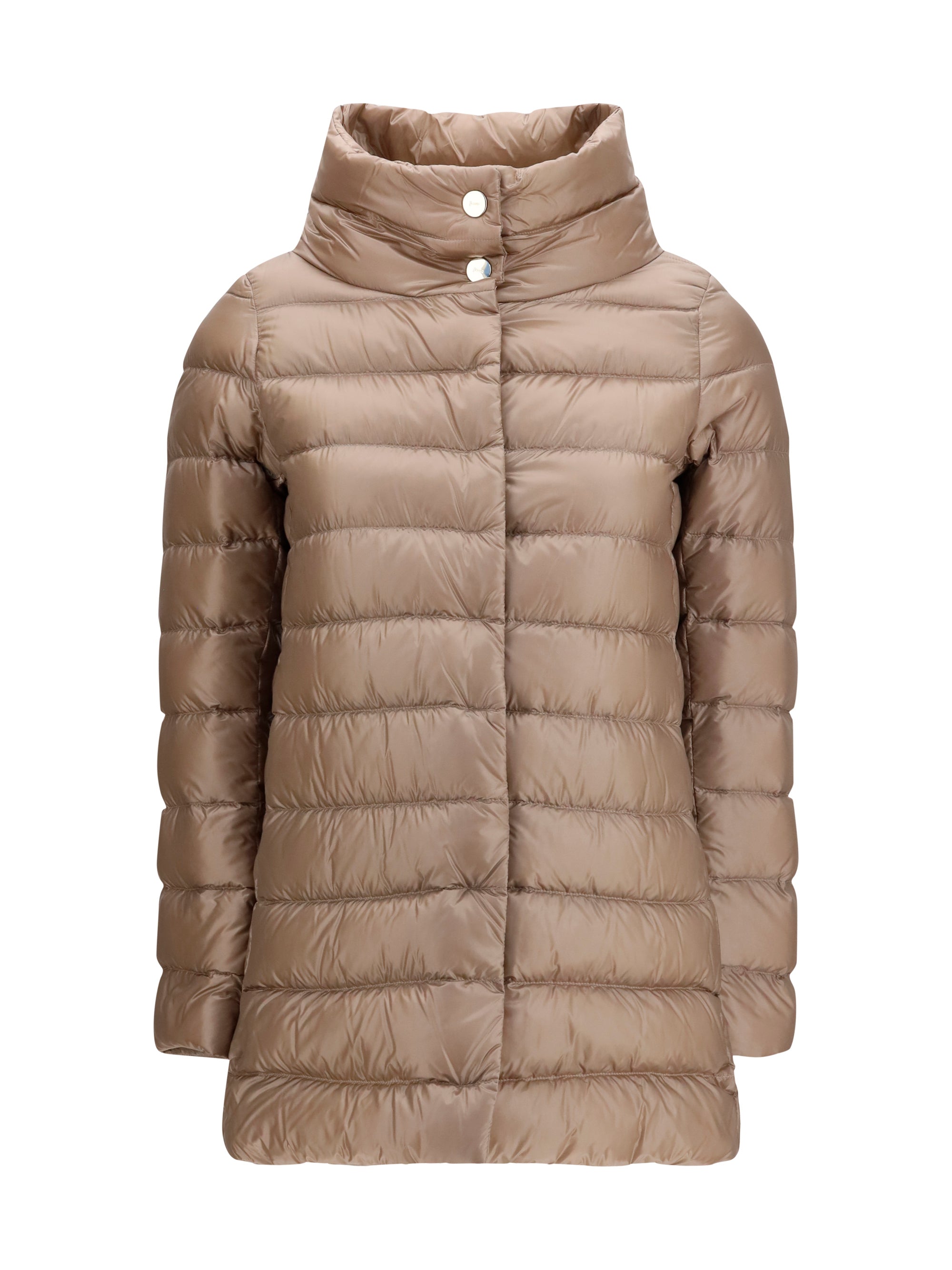 Quilted Midi Down Jacket — Beige
