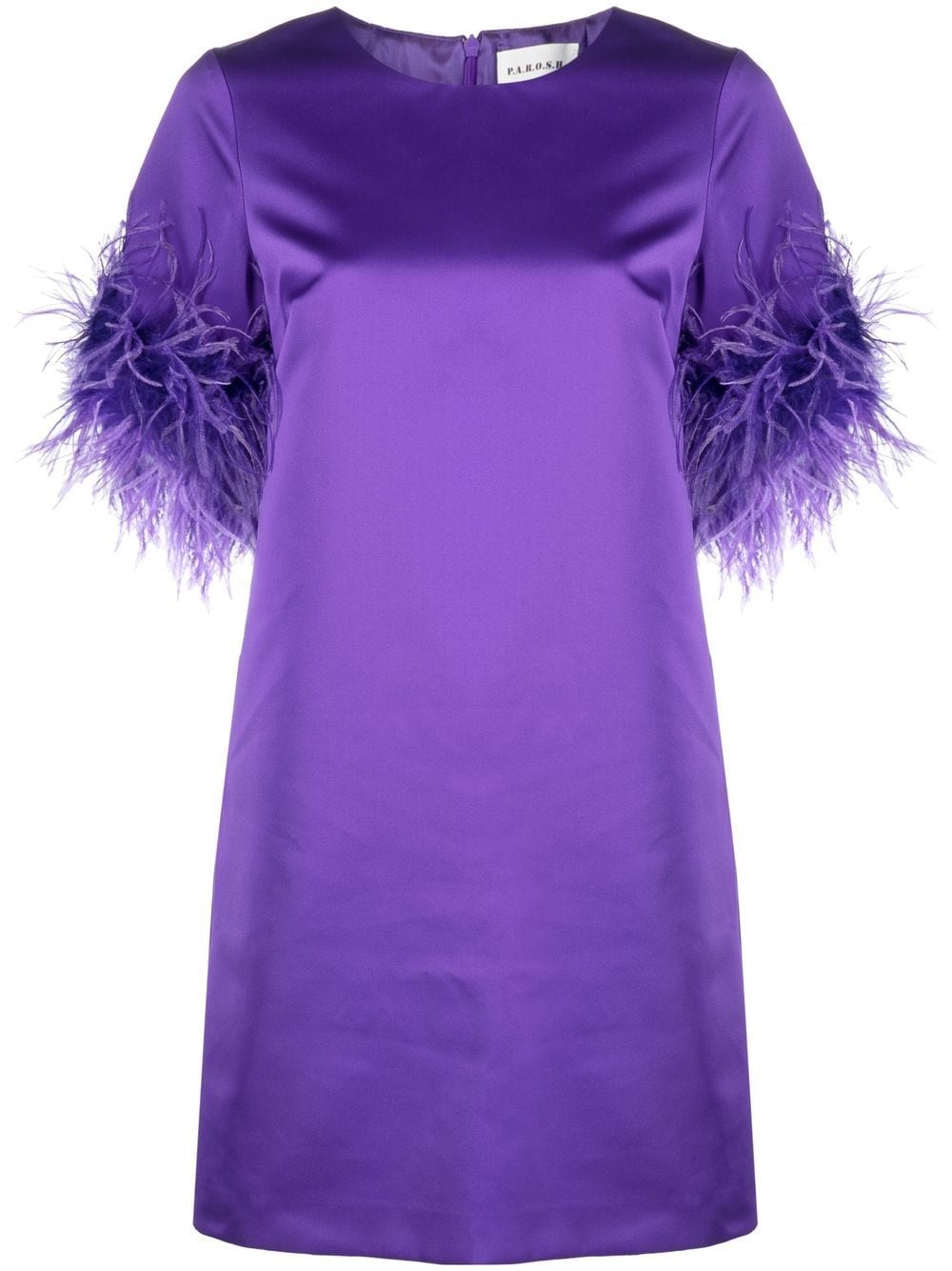 Ostrich-Feather Trim Satin Dress — Violet