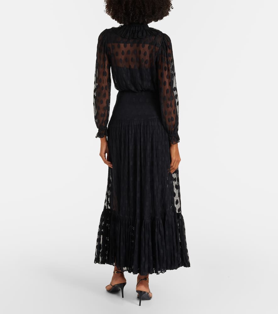 Soraya polka-dot tie-neck mesh maxi dress