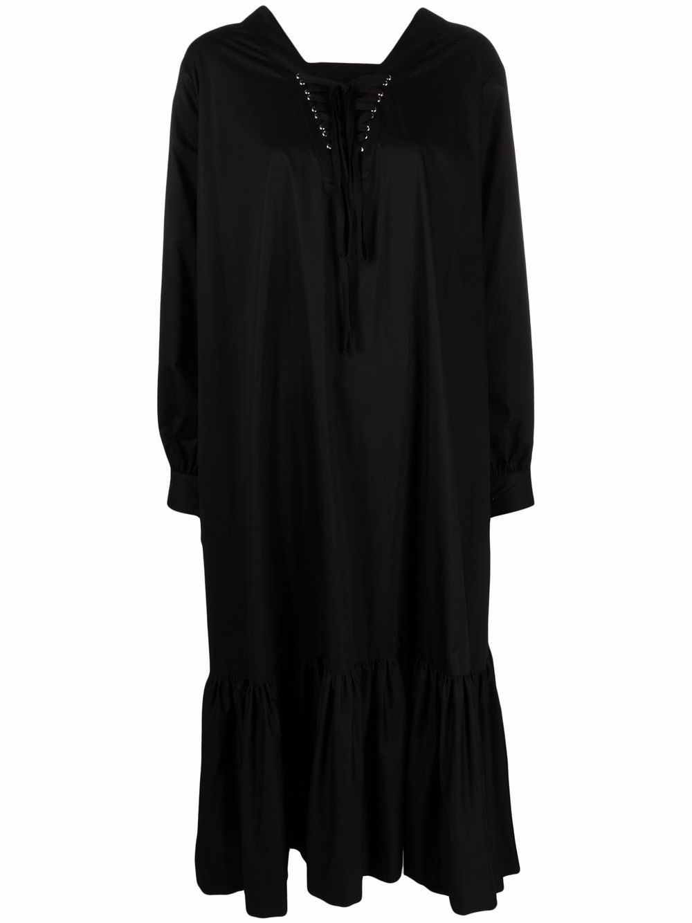 Lace-up flared hem dress - Black