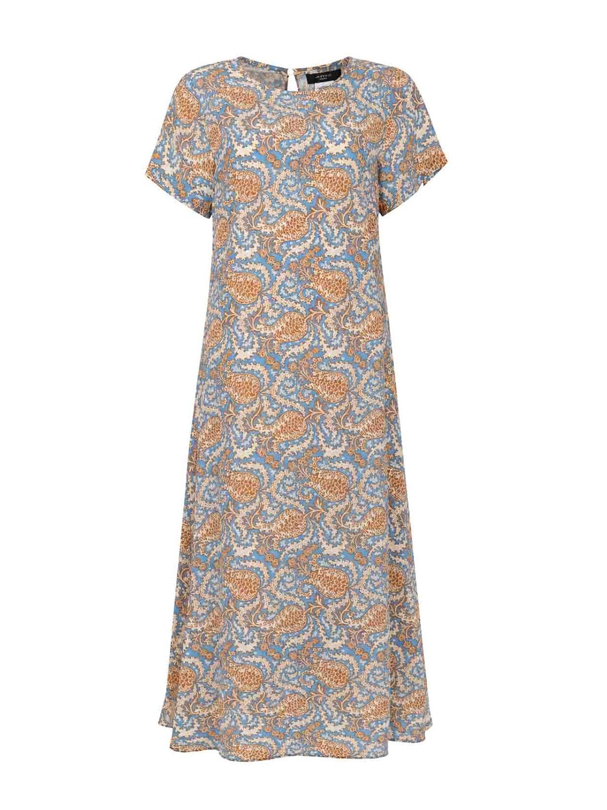 Light Blue Printed Silk Crpe De Chine Dress
