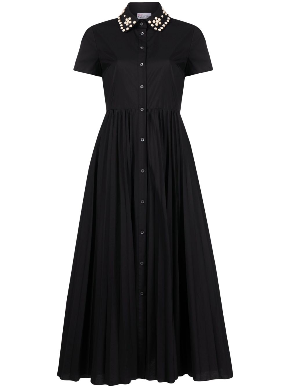 Beaded-collar shirt midi dress - White