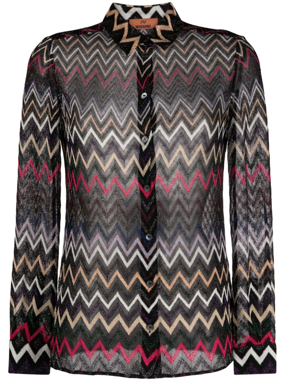 Zigzag-pattern long-sleeved shirt - Black