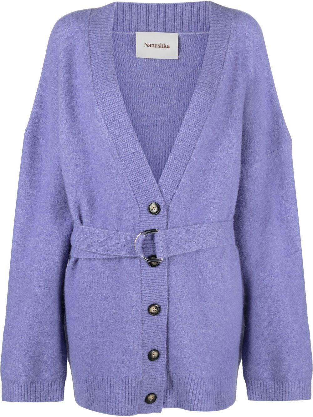 Drop-shoulder belted cardi-coat - Purple