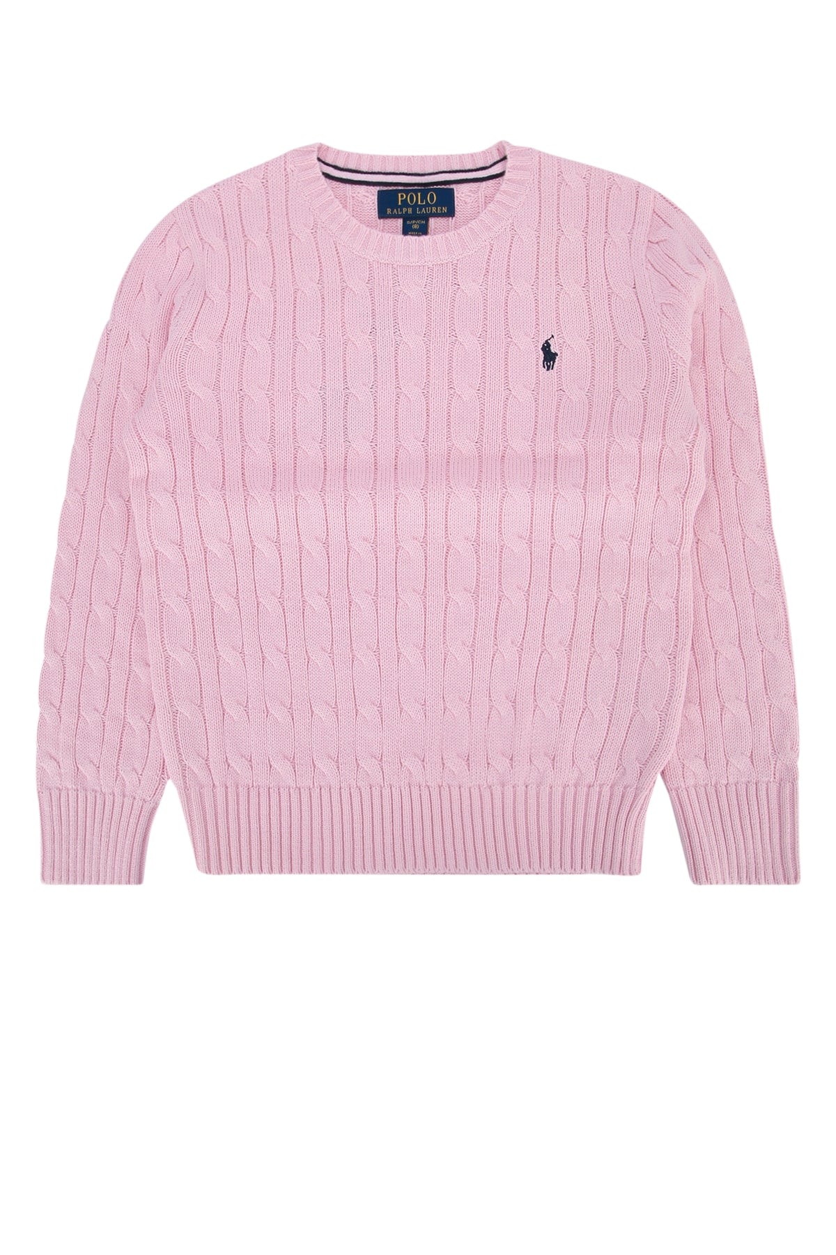 Cable-Knit Crewneck Sweater — Pink