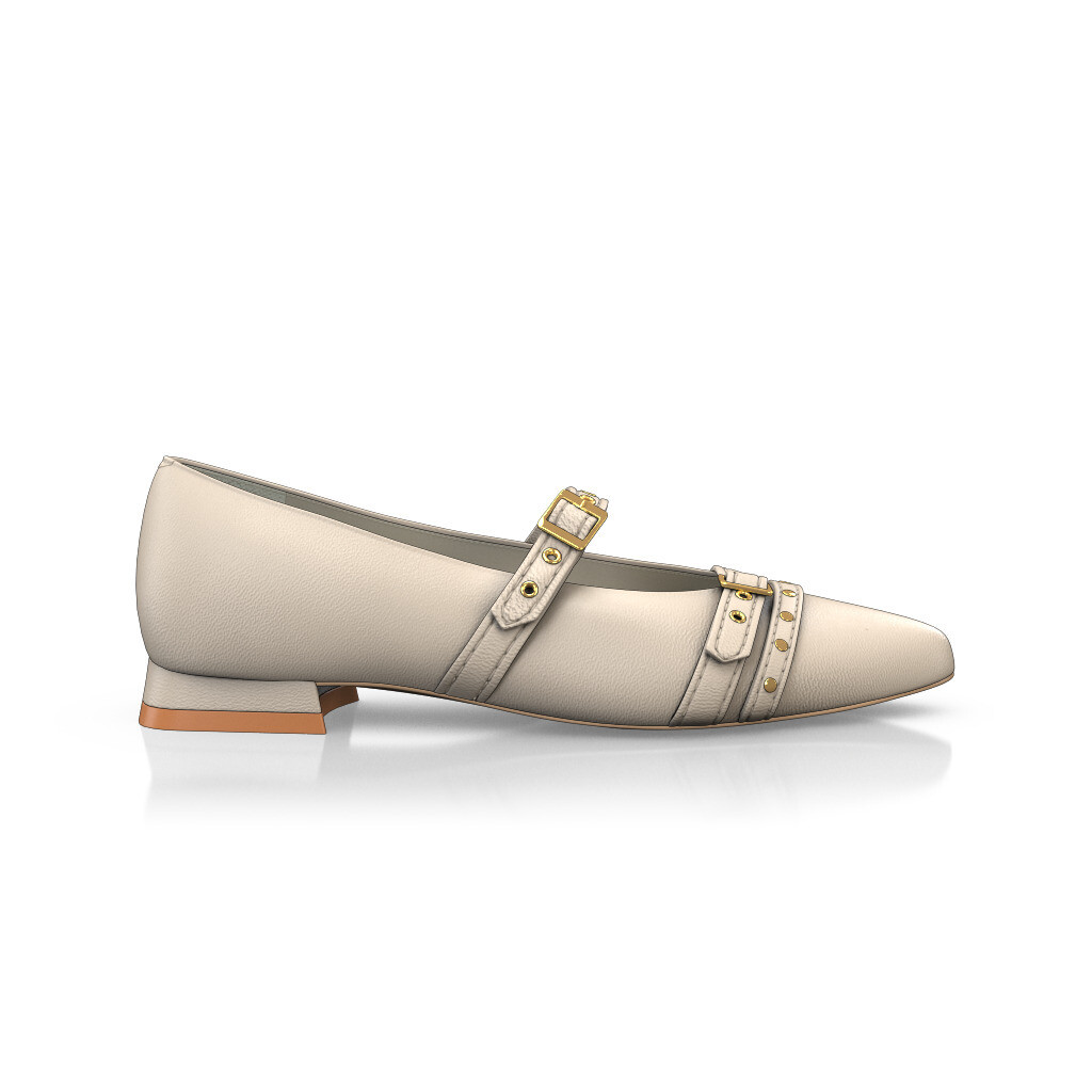 Ballerines pointues Chaussures plates Femme Faites main en Italie en Cuir Ivoire Blanc - Sur Mesure, Petit, Boucles, Boucle - GIROTTI
