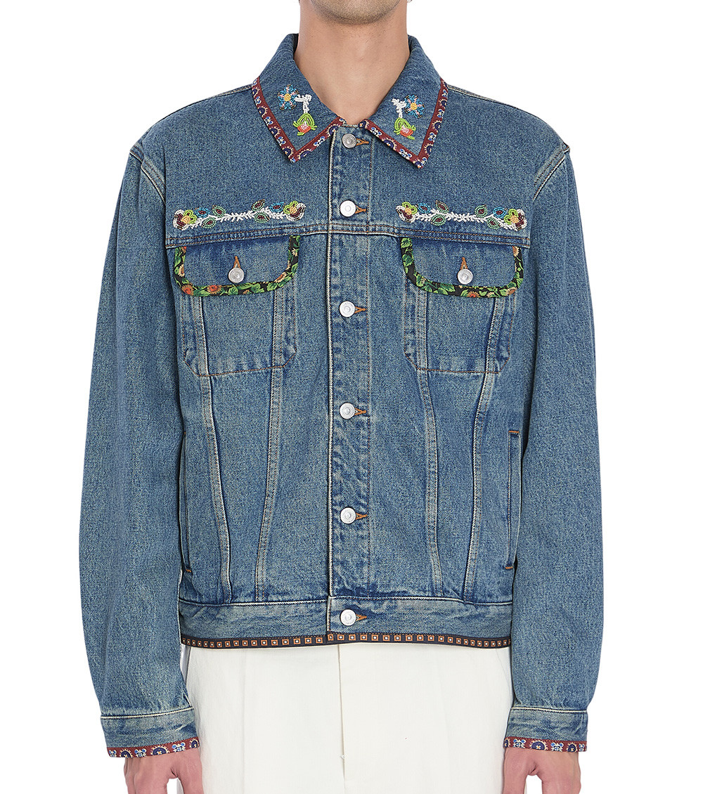 Blue Embroidered Denim Jacket