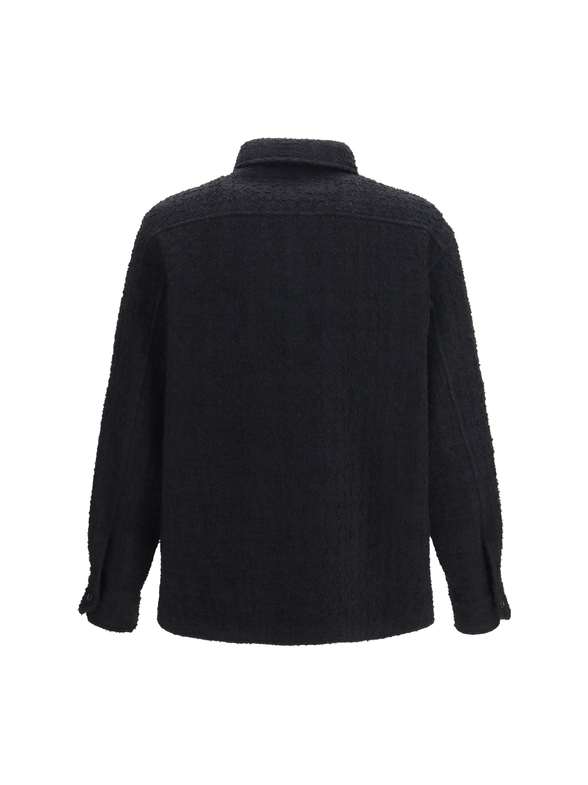 Textured High-Neck Quilted Cotton Jacket — Black