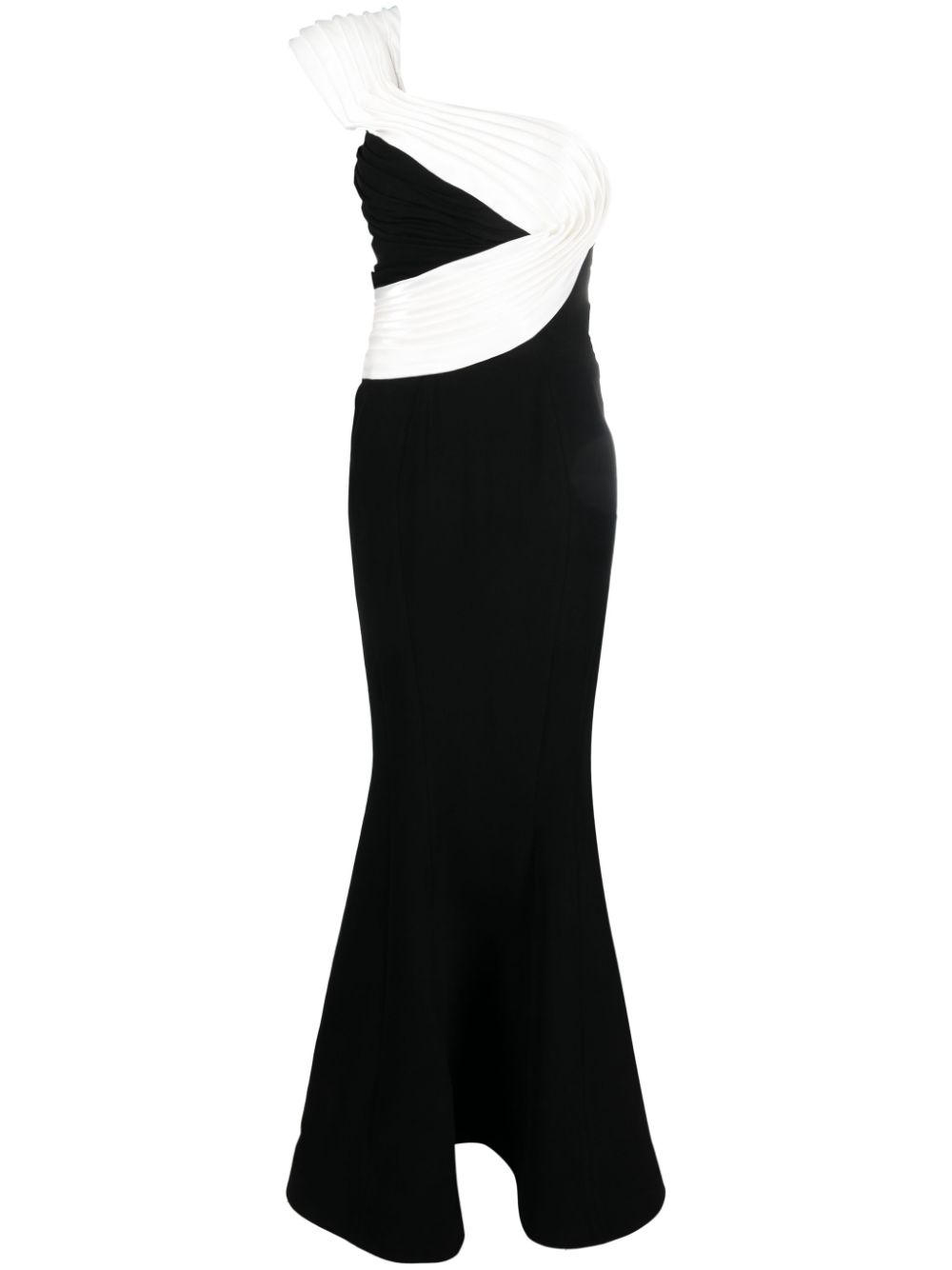 Draped one-shoulder long dress - Black