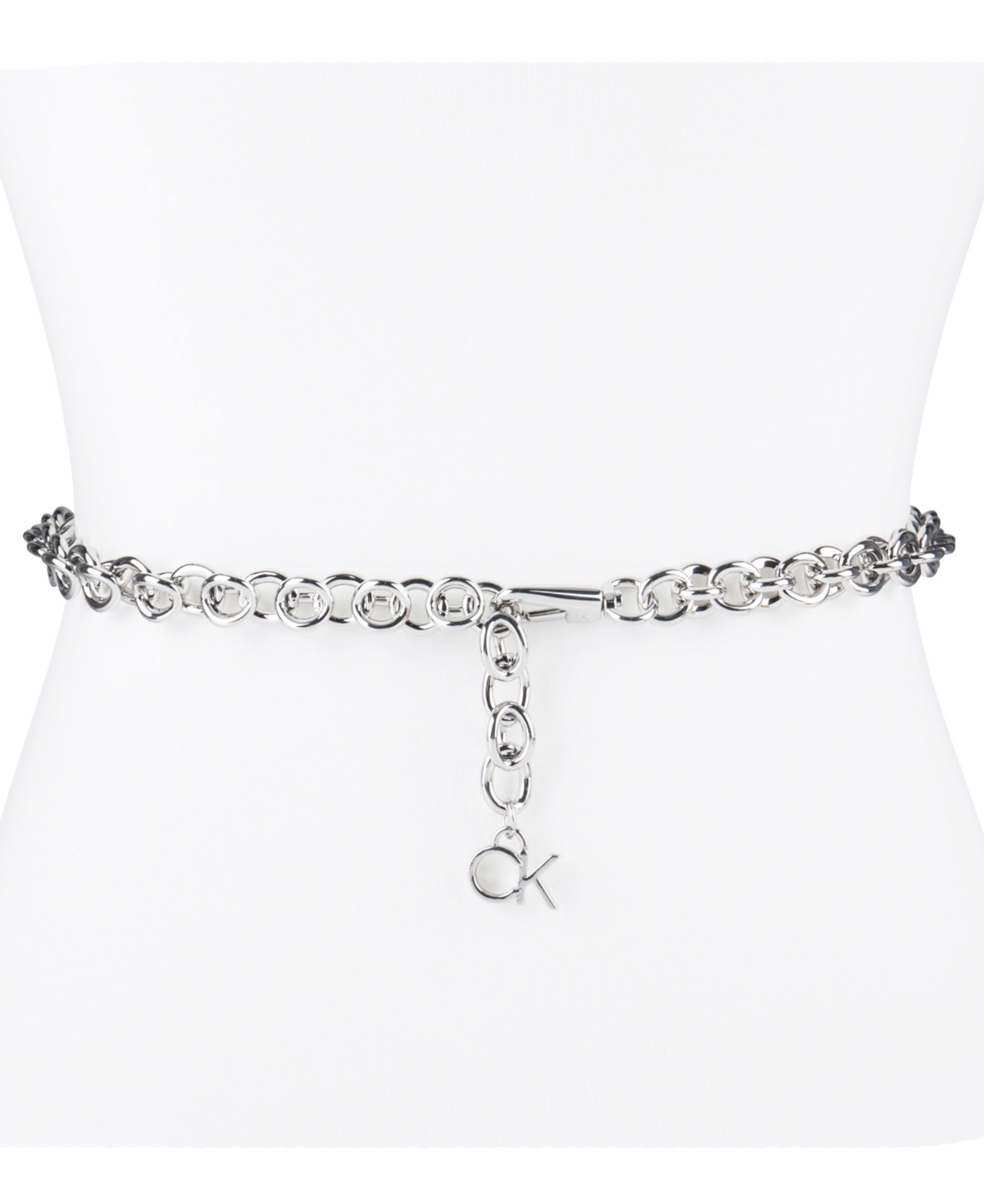 Women's Silver-Tone Chain Belt with Hanging Logo Charm - Silver