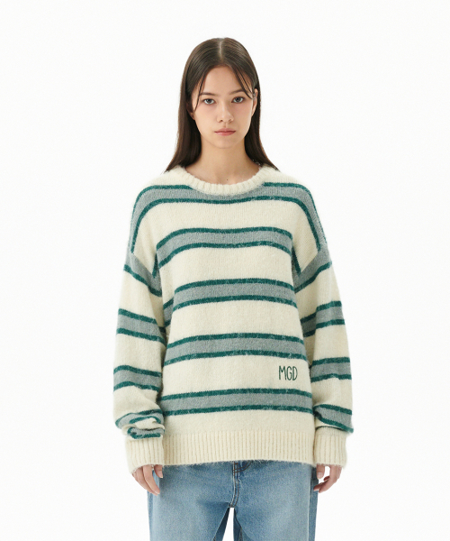HAIRY STRIPE KNIT SWEATER IVORY