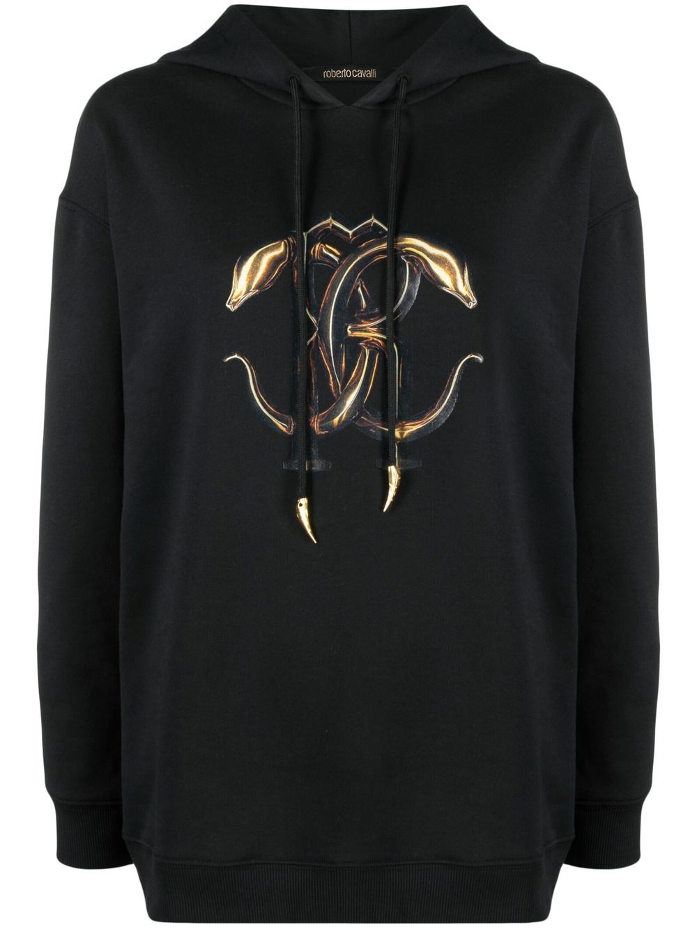 Monogram-print drawstring hoodie - Black