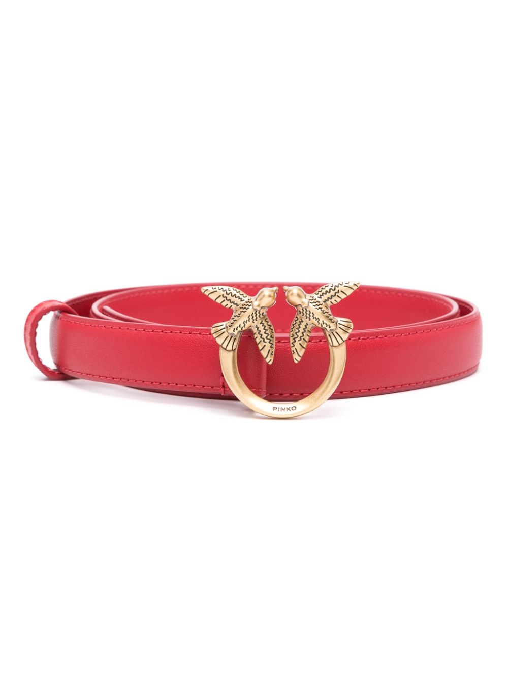 Love Birds thin leather belt - Red
