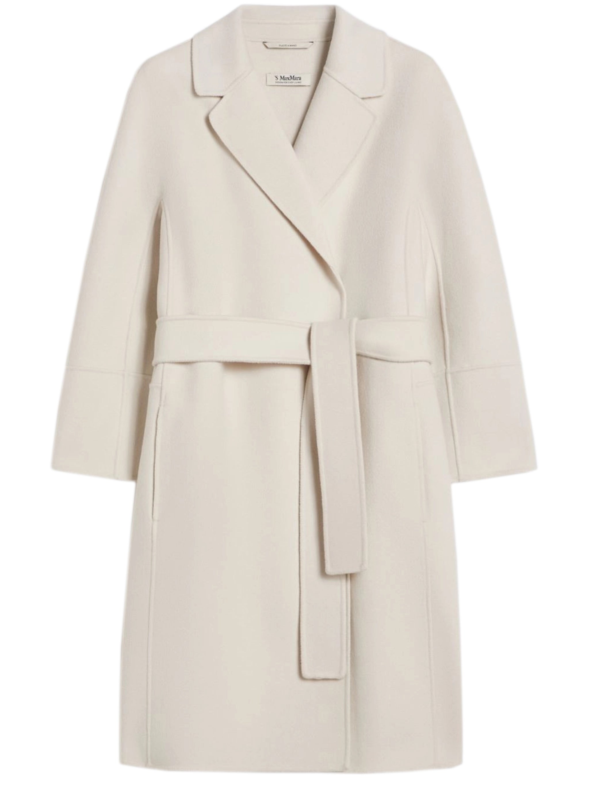 Virgin Wool Belted Coat with Small Lapel Collar and Kimono & Raglan Sleeves