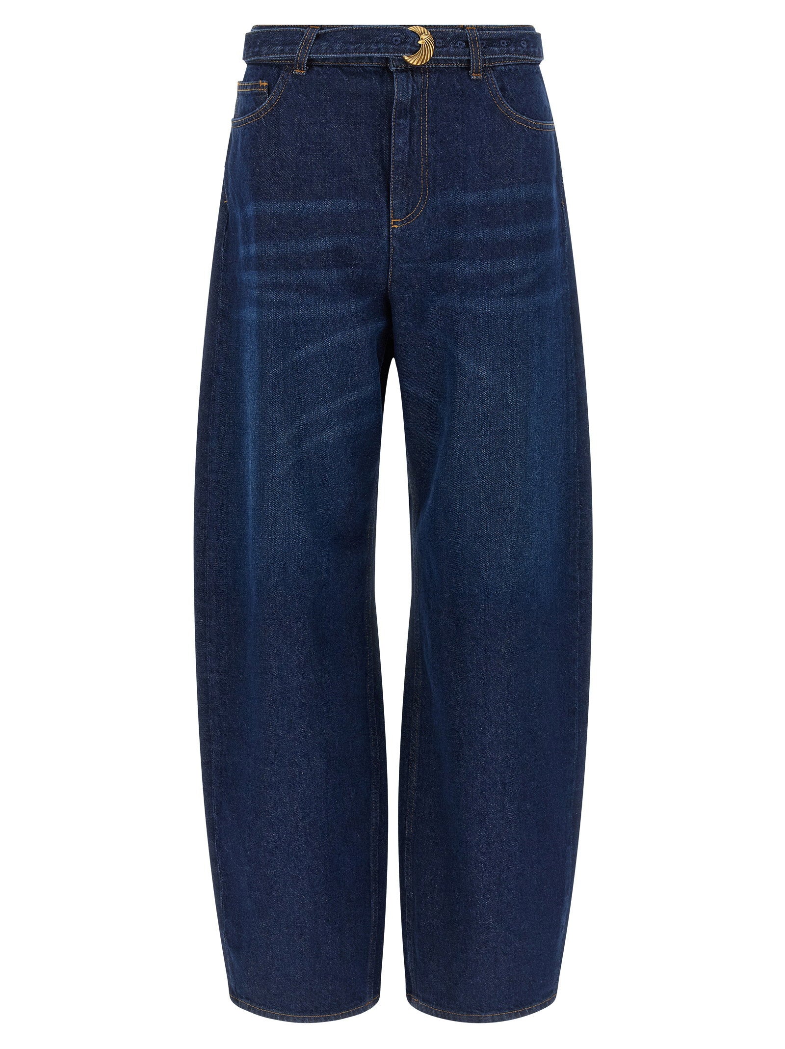 High-Waist Barrel Silhouette Jeans — Navy
