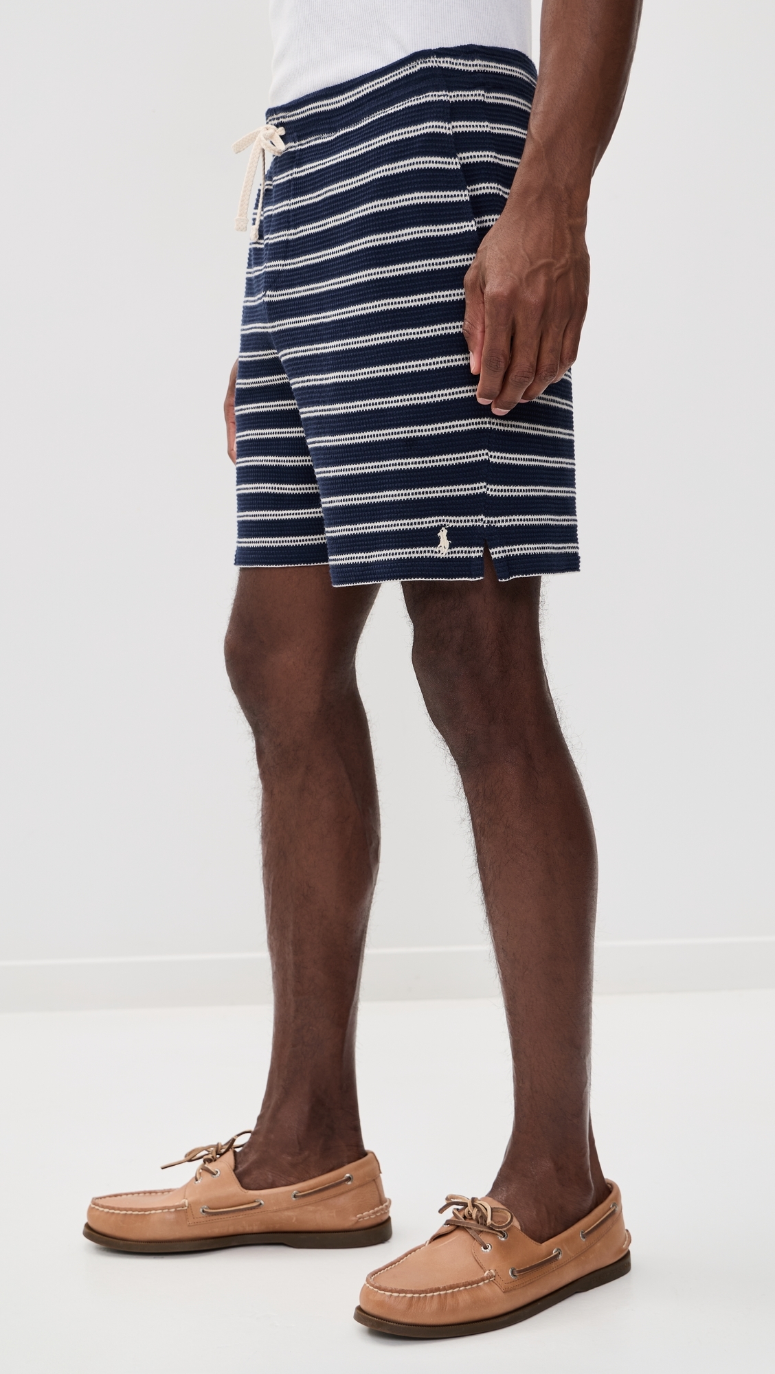 Cotton Club Bar Stripe Textured Pull On Shorts Newport Navy/Pale Cream