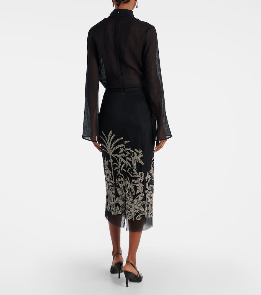Leyla beaded tulle midi skirt