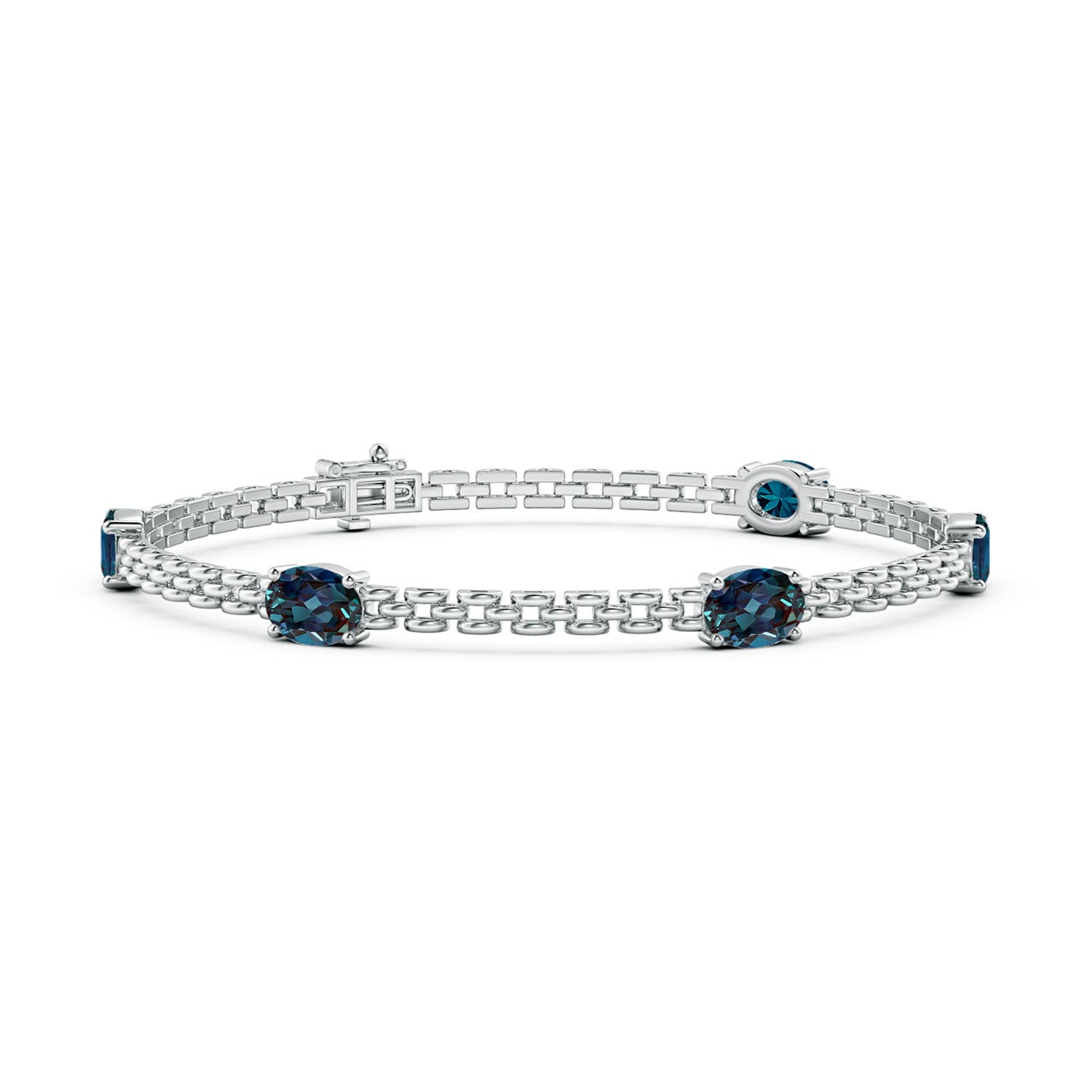 Angara 5.0 Carats Five Stone Oval Lab-Grown Alexandrite Station Link Bracelet in 14K White Gold