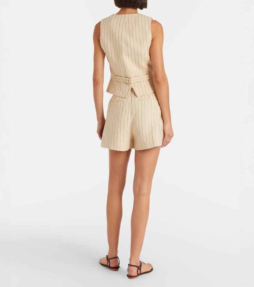 Striped belted linen shorts