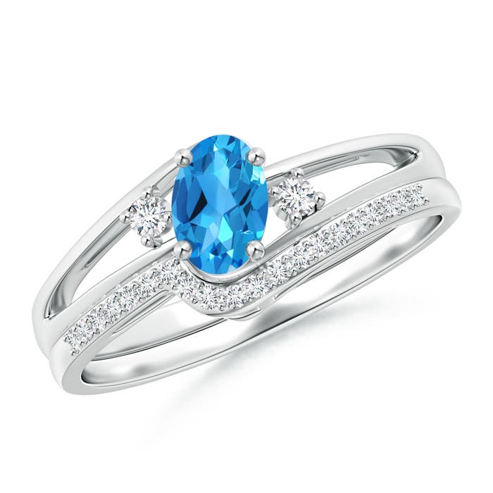 Angara 0.54 Carat Oval Swiss Blue Topaz and Diamond Bridal Set in Platinum