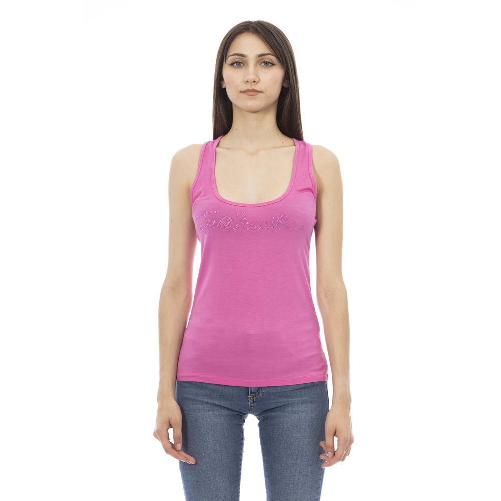 Rhinestone-Logo Viscose Tank Top — Pink