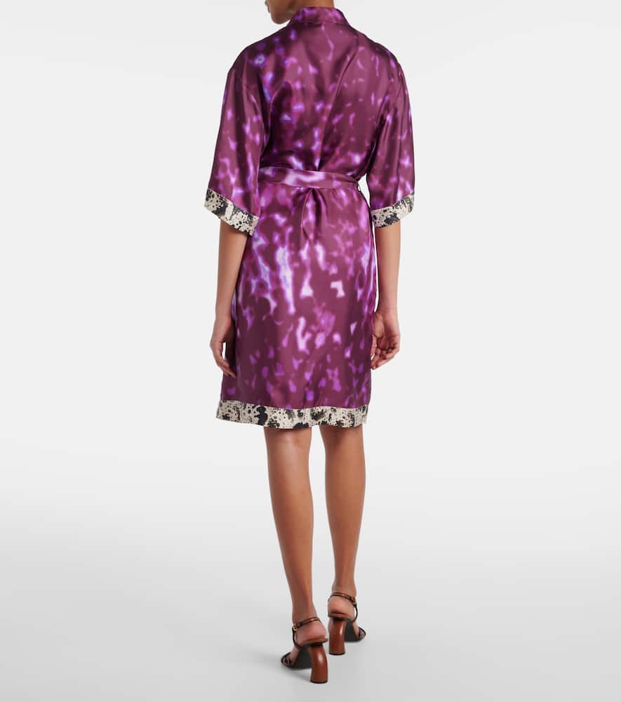 Belted printed silk shirt dress