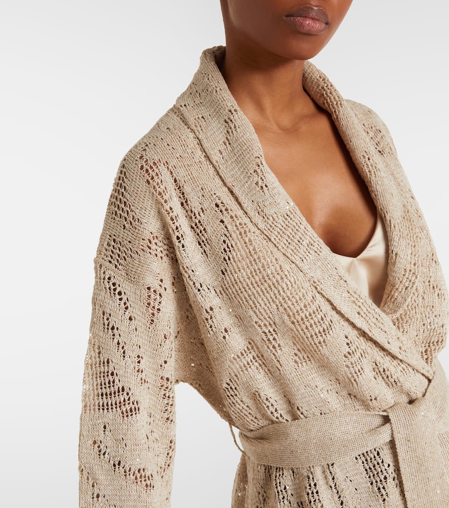 Open-knit linen and cotton wrap cardigan
