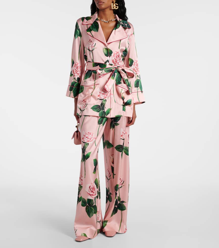 Floral silk-blend satin blouse