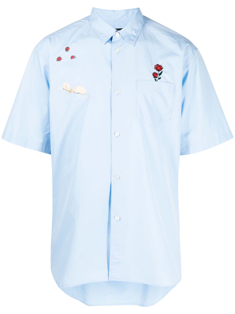 Patch-detail cotton shirt - Blue
