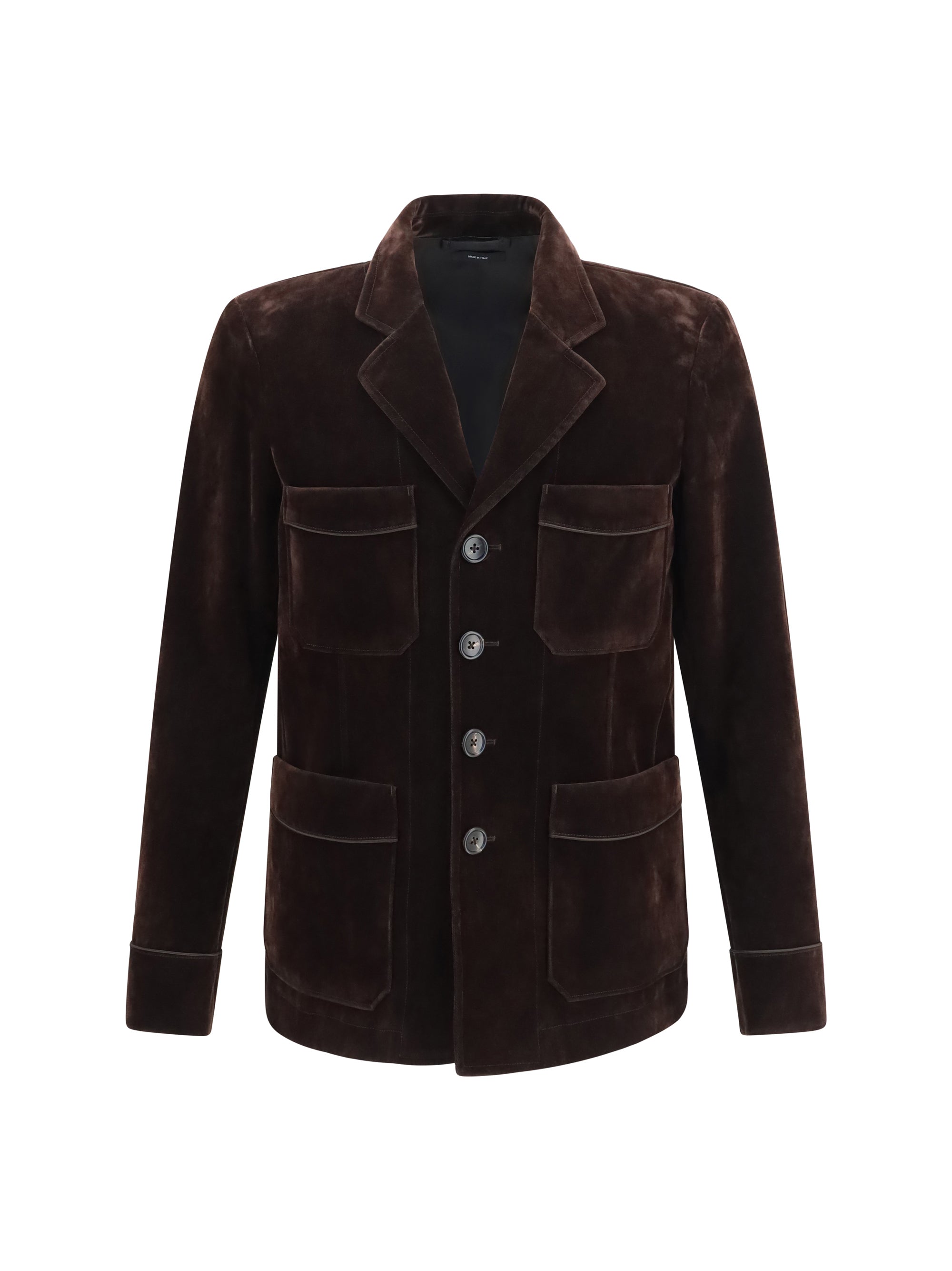 Cotton-Blend Velvet Blazer — Brown