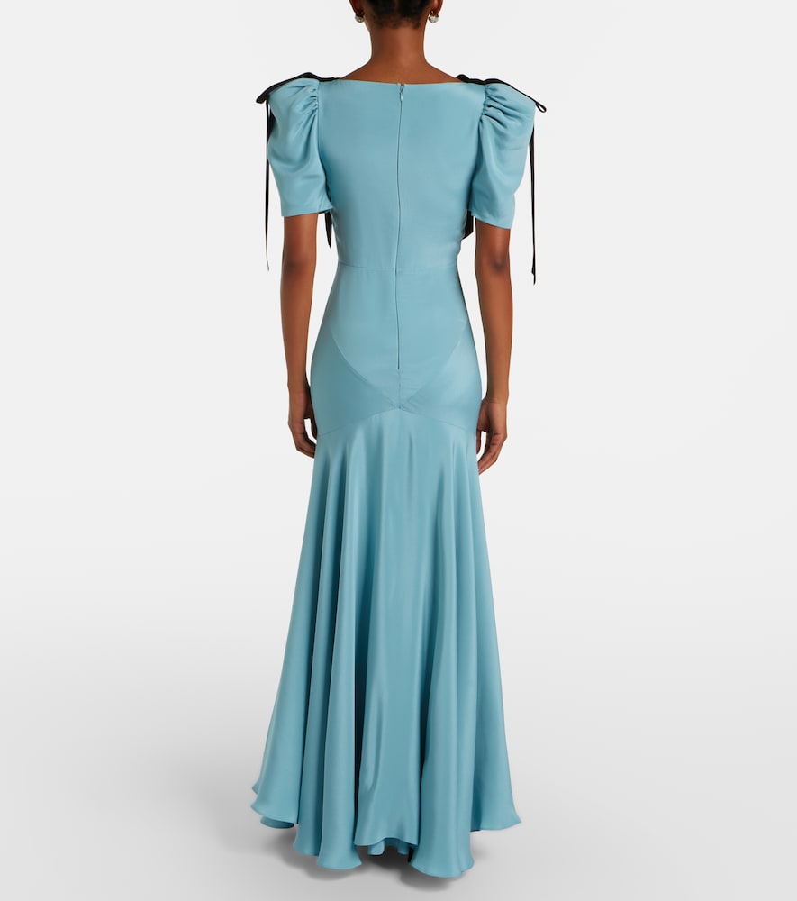 Bow-detail silk satin maxi dress