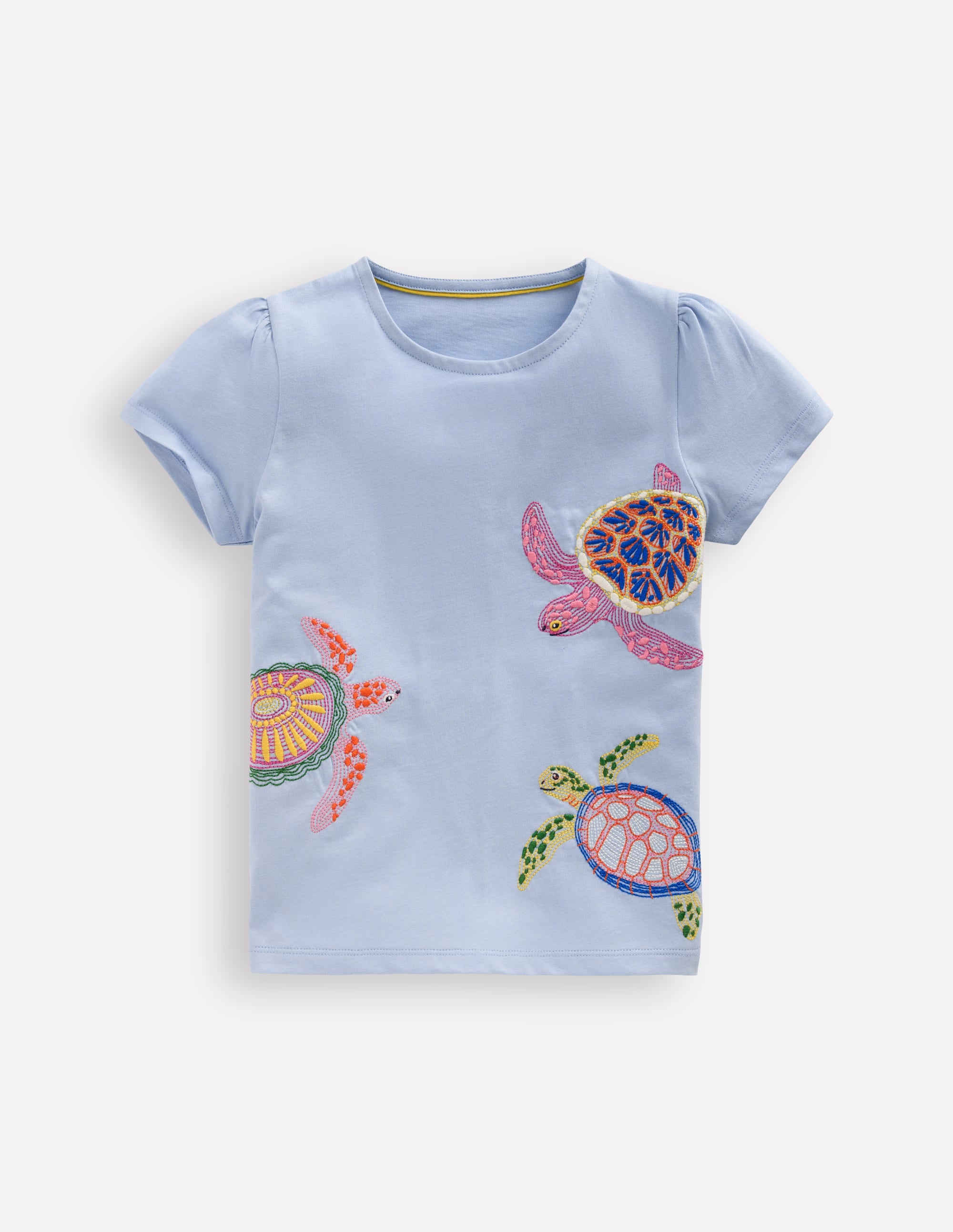 Girls Puff Sleeve Superstitch Top in Blue | Size 2-3 Years
