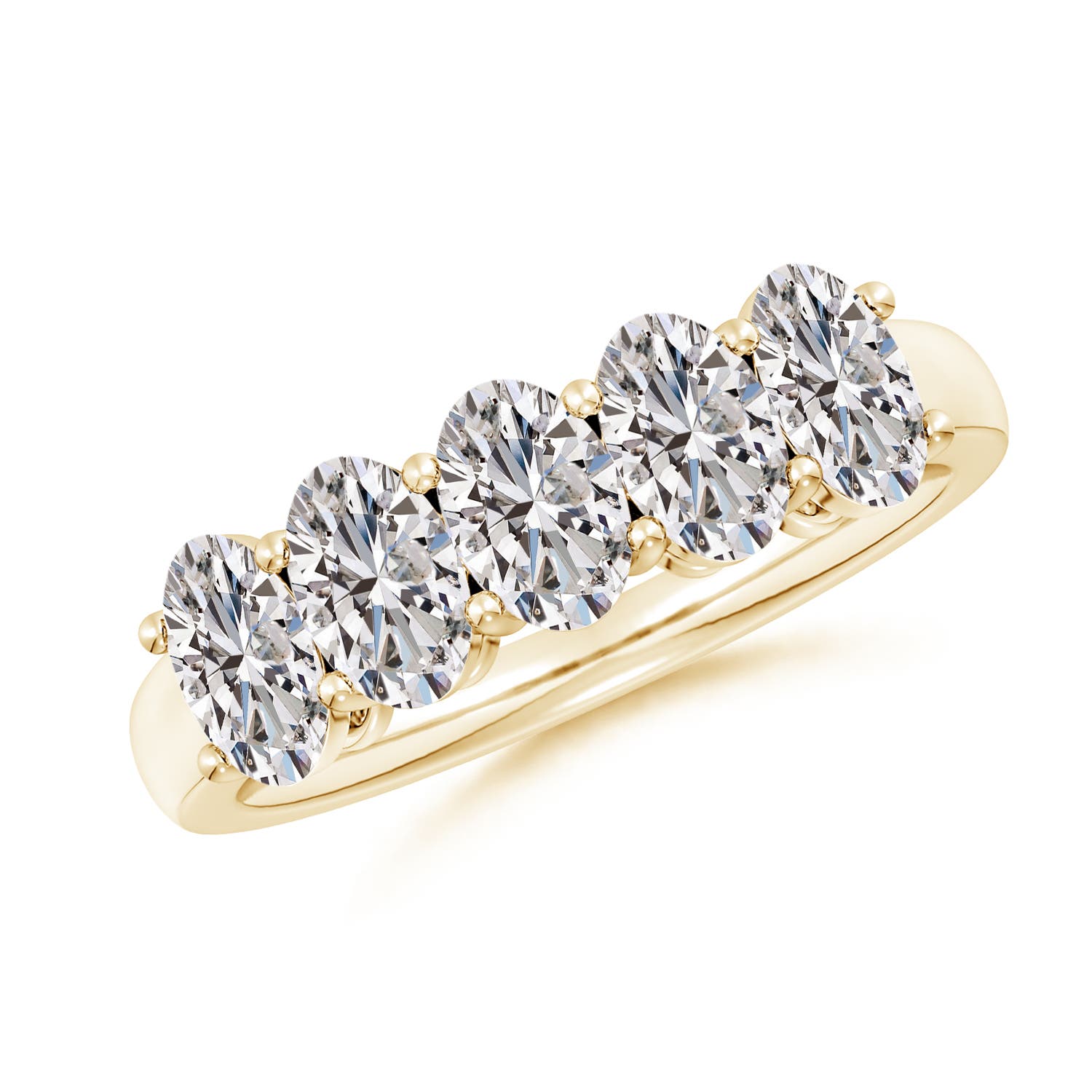 Angara 2.15 Carats Prong-Set Oval Diamond Five Stone Wedding Ring in 14K Yellow Gold