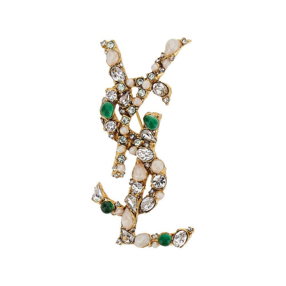 SAINT LAURENT 'Cassandre' brooch with crystals and beads Woman One Size