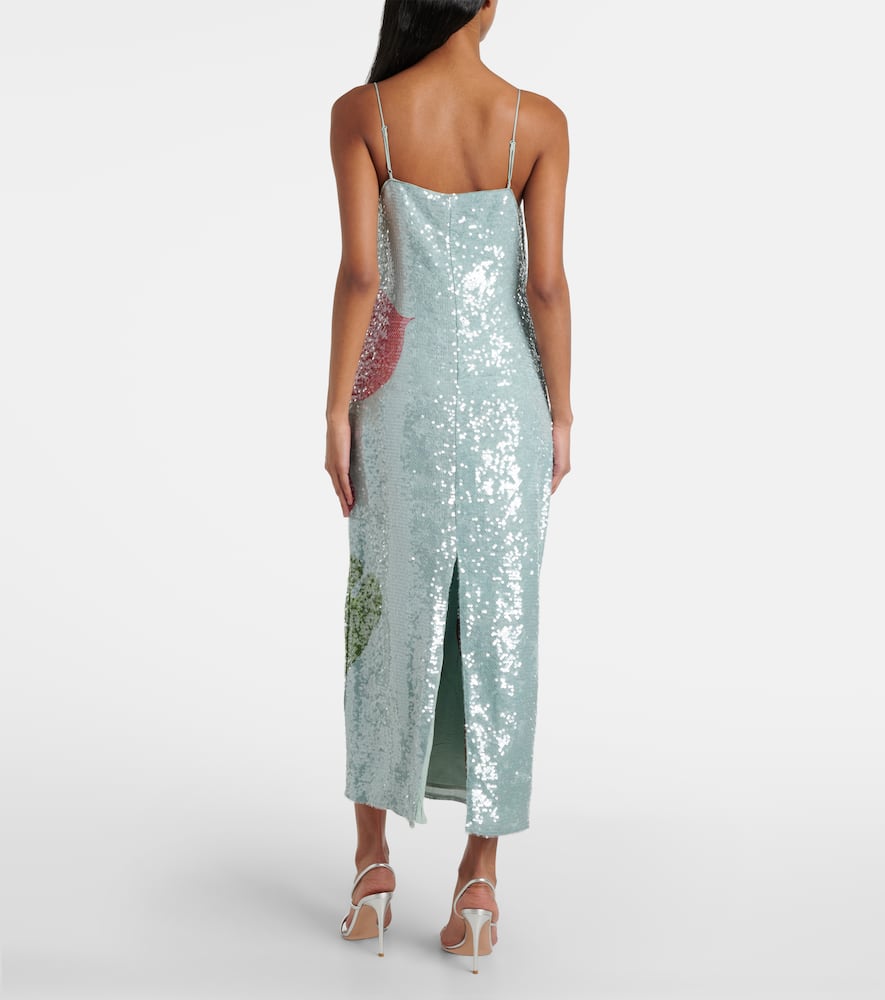 Anthurium printed embellished slip dress