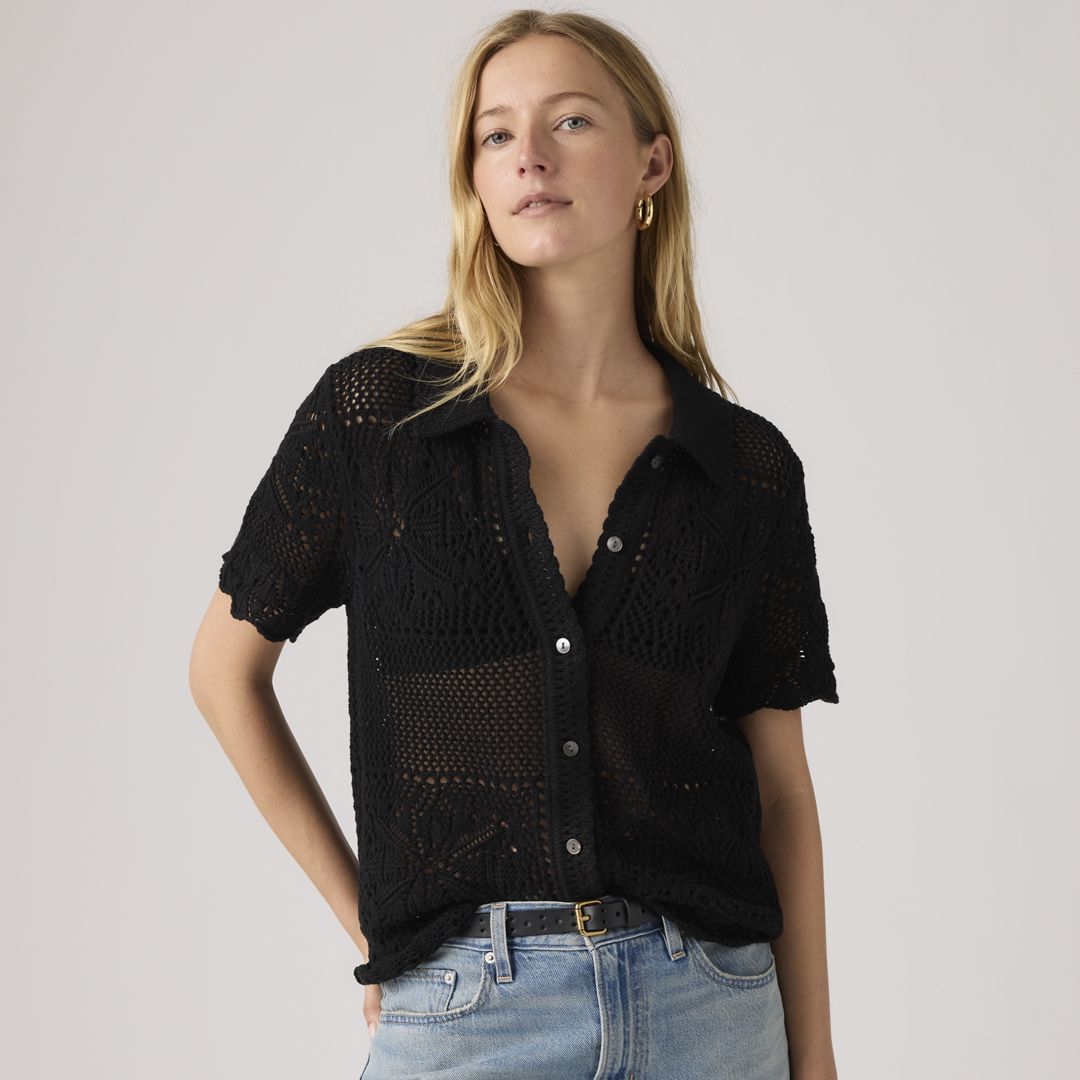 Susanna Floral Crochet Shirt Sweater