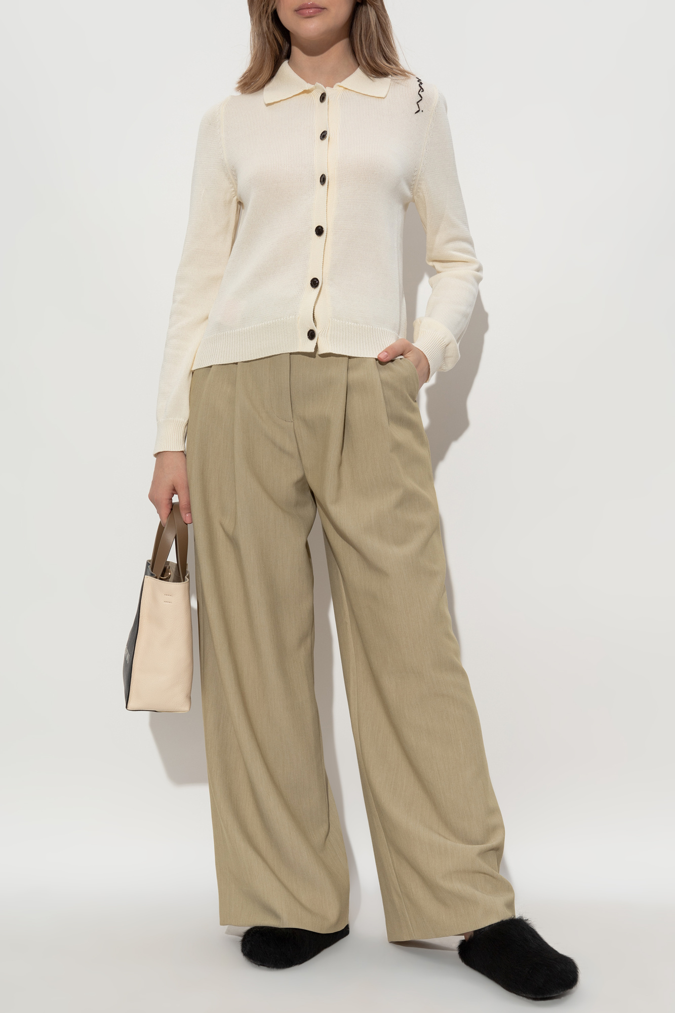 Marni Cardigan With Logo, Women's, Cream