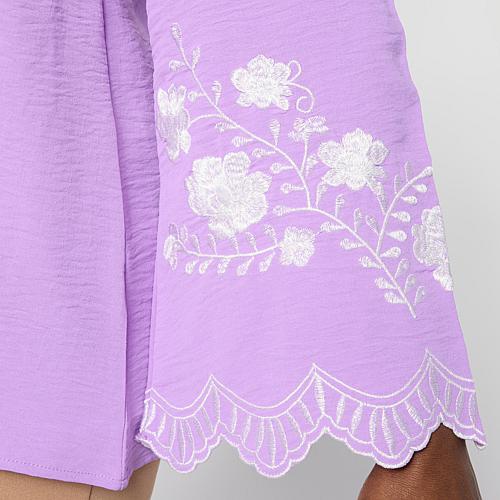 Textured Wave Knit Embroidered Bell-Sleeve Top - Yellow