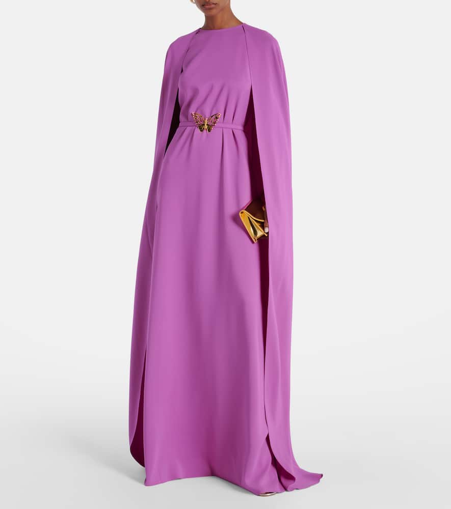 Caped silk-blend gown