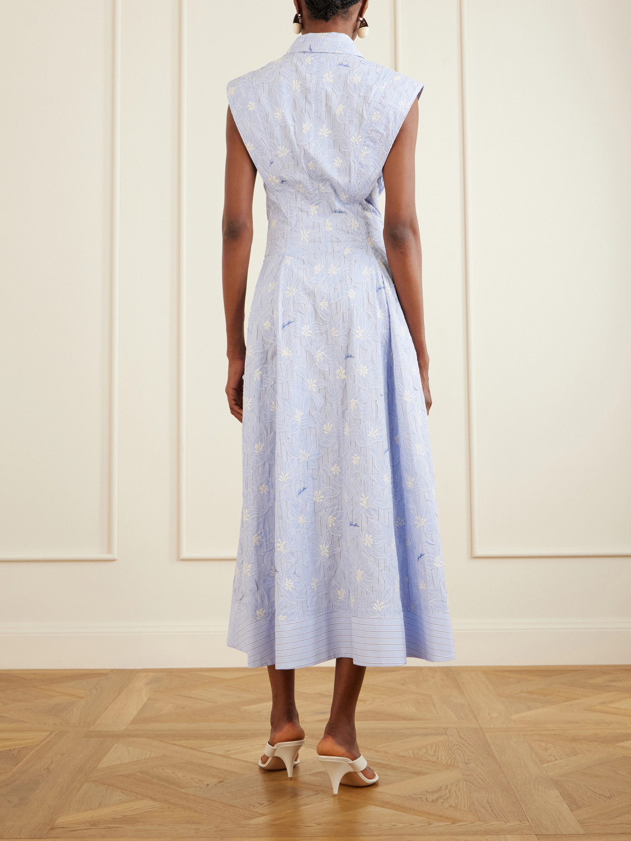 Neri Embroidered Striped Cotton-poplin Midi Dress - Pink