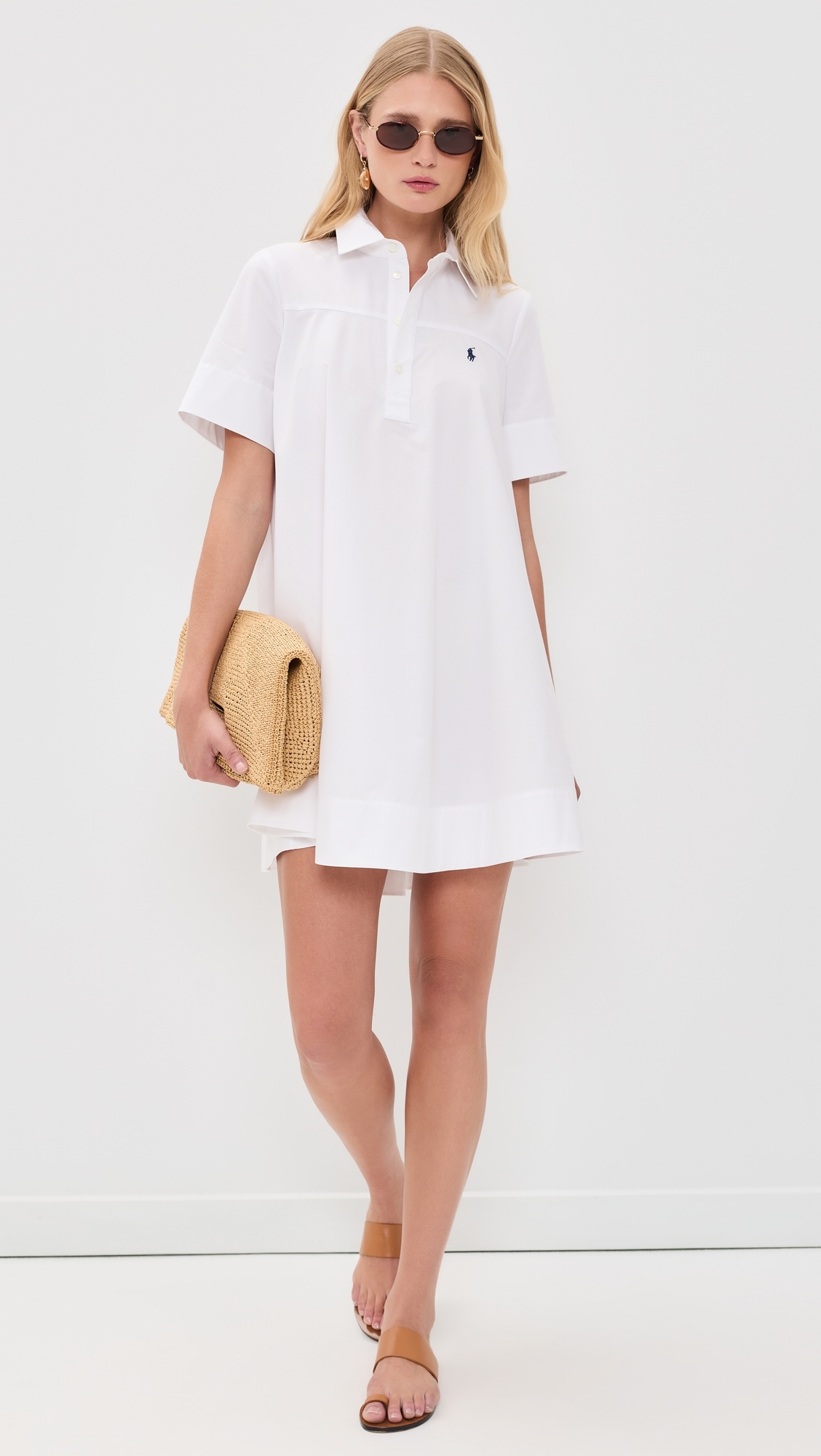 Super Poplin Collared Short Sleeve Dress White