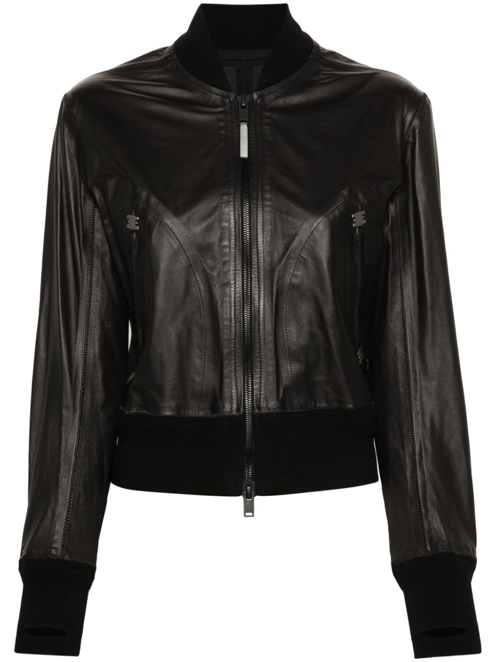 Zip-up leather bomber jacket - Black
