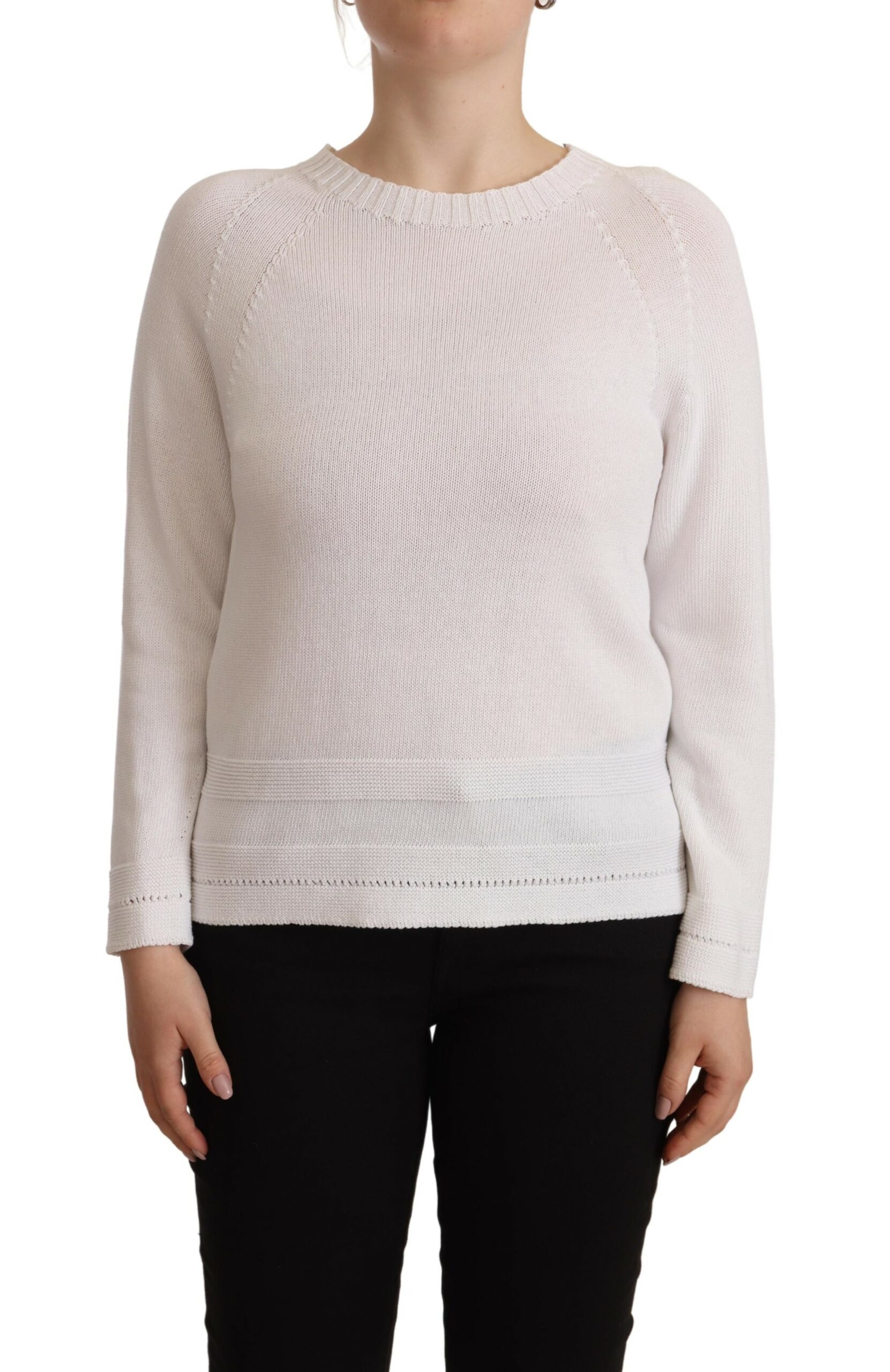 Alpha Studio White Long Sleeves Crewneck Pullover Women's Sweater