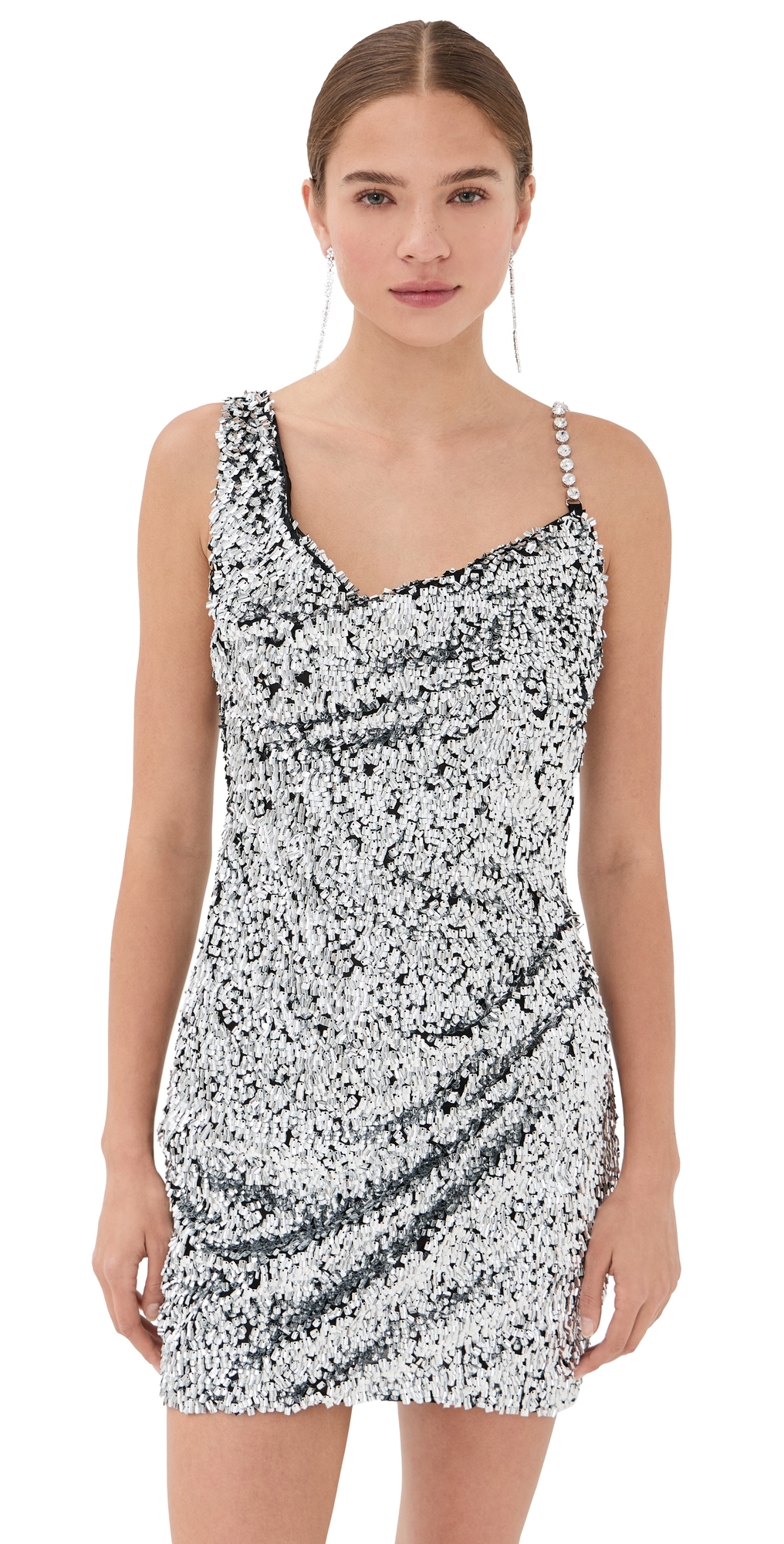 Crystal Strap Sequin Mini Dress Silver