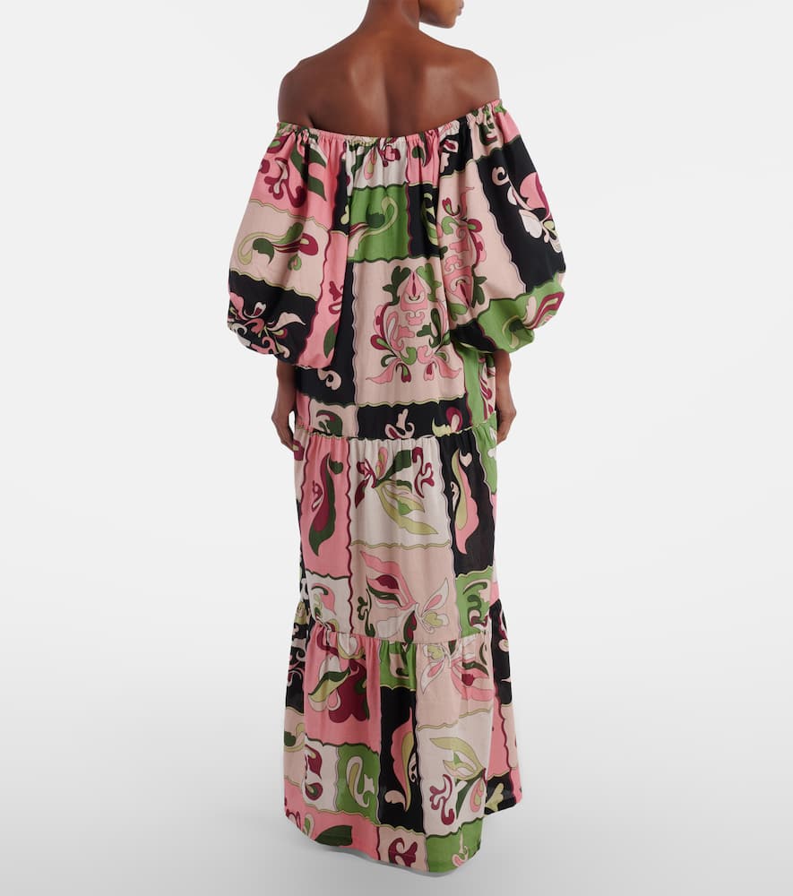 Printed off-shoulder cotton maxi dress