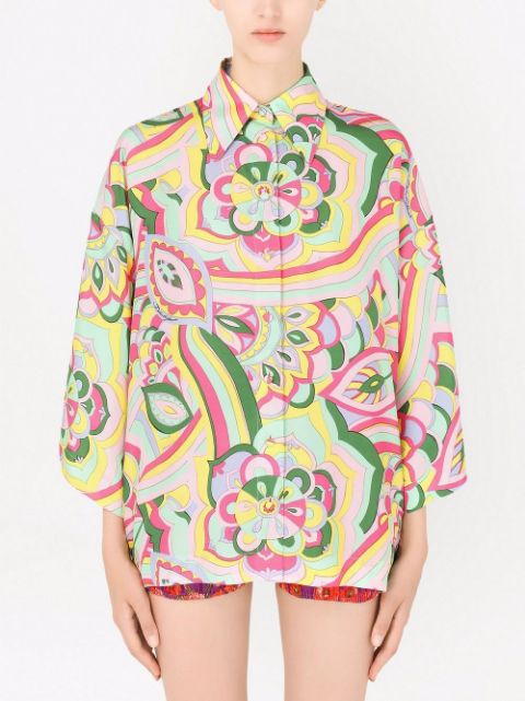 Abstract-print silk shirt
